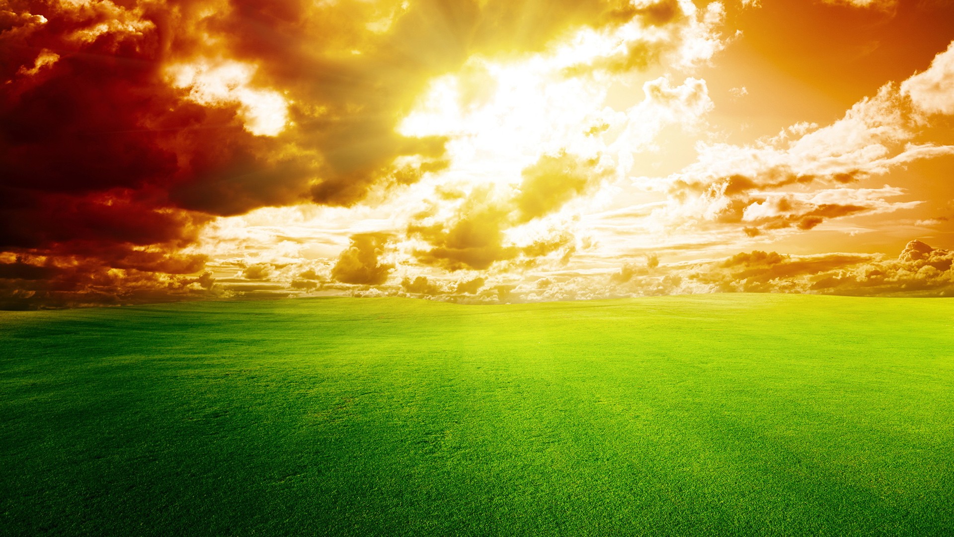 clouds, Red, Grass, Skyscapes Wallpaper
