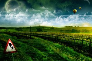 landscapes, Planets, Signs, Hot, Air, Balloons, Green, Fiel
