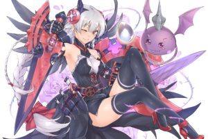 puzzle, And, Dragons, Gray, Hair, Makita,  twosidegekilove , Puzzle, And, Dragons, Sword, Tagme, Thighhighs, Weapon, Wink