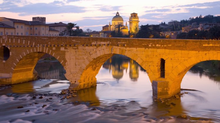 bridges, Churches, Italy, The, River, Verona, Veneto, Ponte, Pietra HD Wallpaper Desktop Background