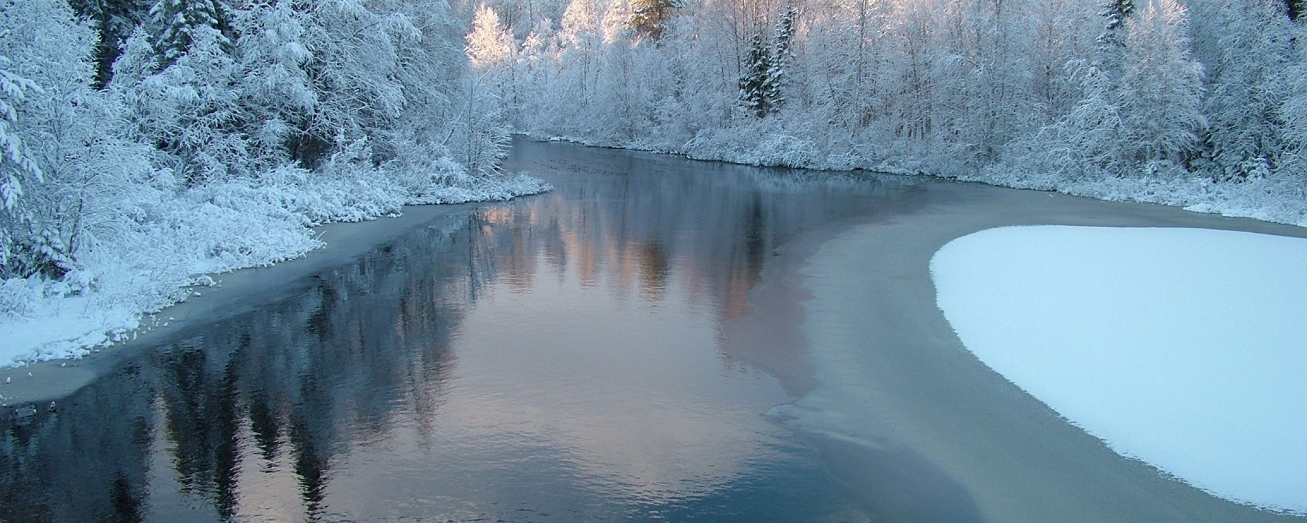 winter, Snow, Trees, Rivers Wallpaper