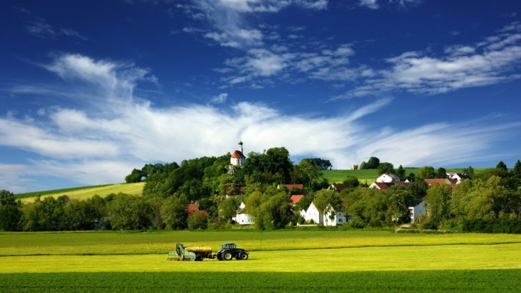 landscapes, Nature, Fields, Tractors, Villages, Countryside, Land HD Wallpaper Desktop Background