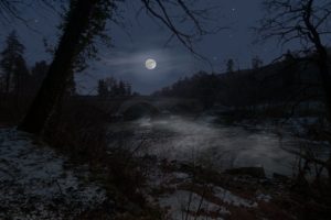 night, Moon, Bridges, Rivers