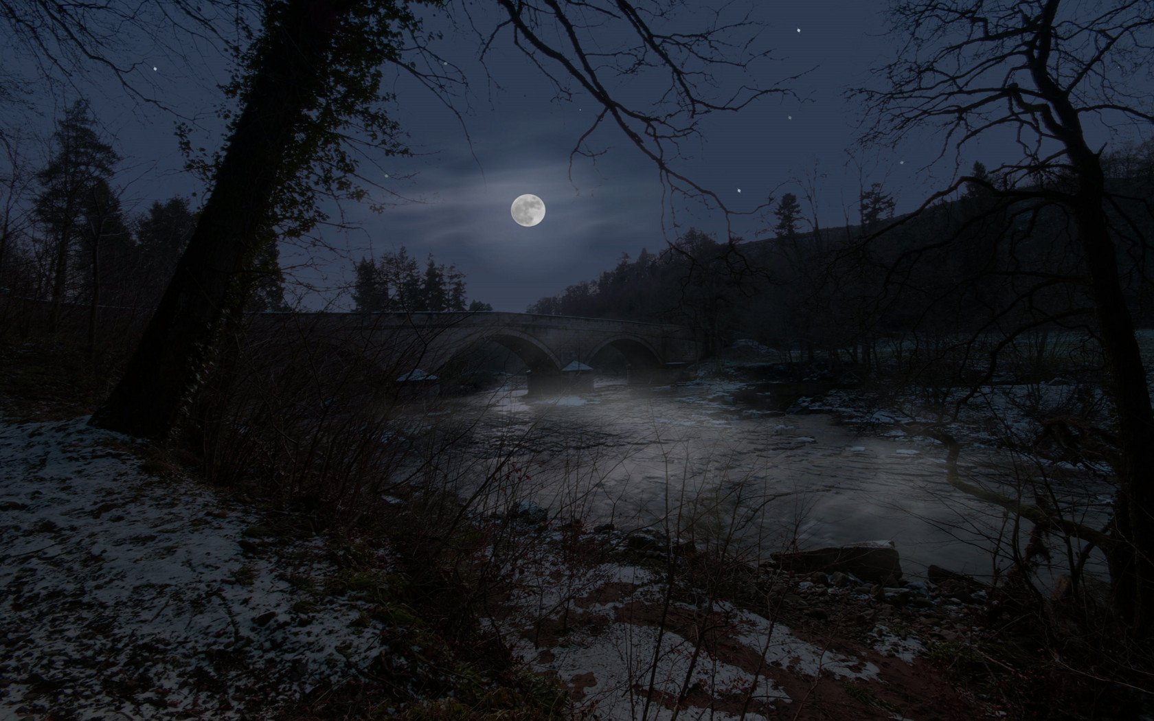 night, Moon, Bridges, Rivers Wallpaper