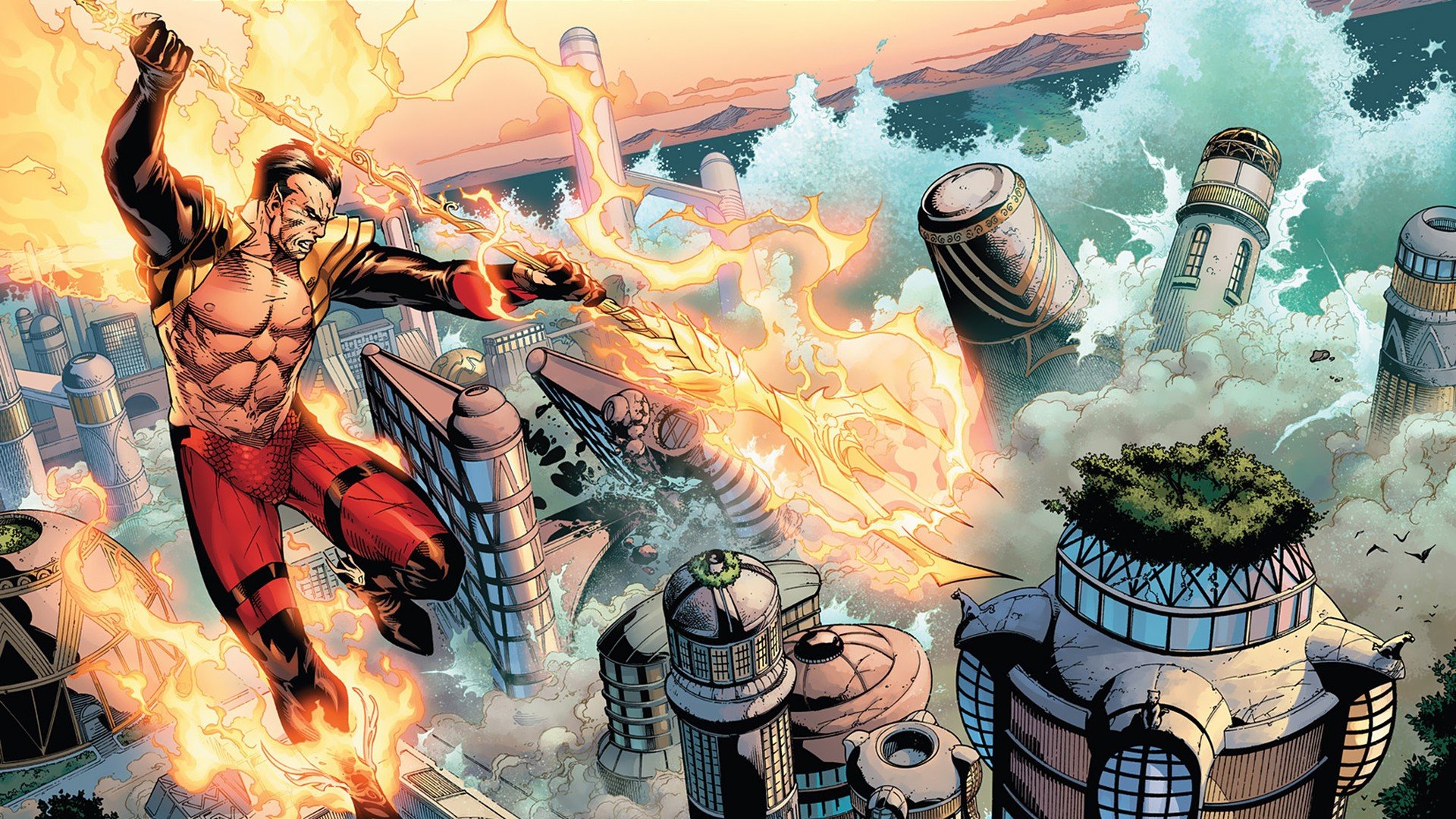 flames, Comics, Destruction, Namor, The, Submariner, Avengers, Vs, X men, Sceptres Wallpaper