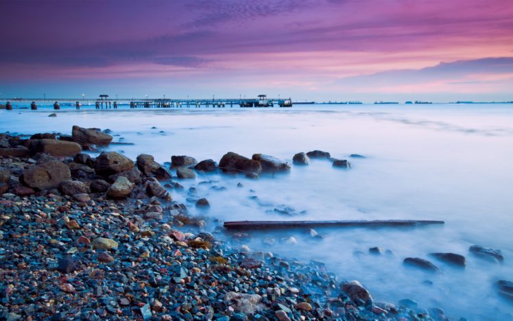 water, Sunset, Nature, Coast, Rocks, Malaysia, Sea HD Wallpaper Desktop Background