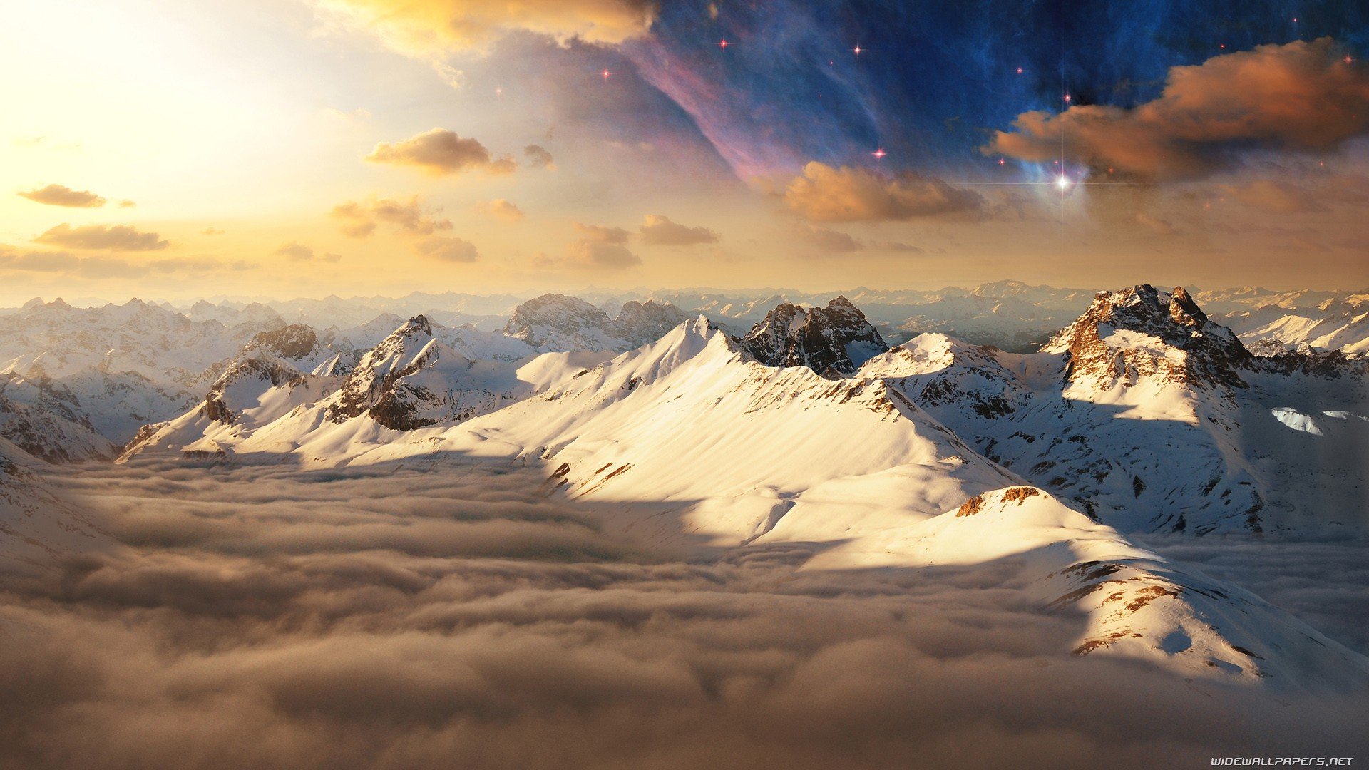 mountains, Clouds, Landscapes, Nature, Stars Wallpaper