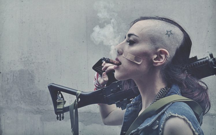 brunette, Cigar, Smoking, Rifle, Tank, Girl, Cosplay, Weapon, Gun HD Wallpaper Desktop Background