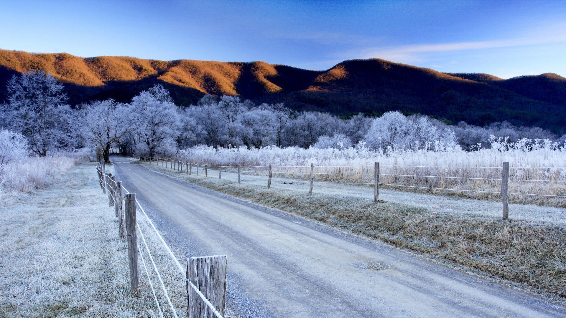 mountains, Winter, Roads, Tennessee, Sparks, Morning, National, Park Wallpaper