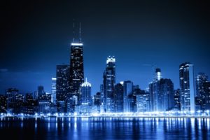 blue, Cityscapes, Chicago, Night, Lights, Urban, Skyscrapers