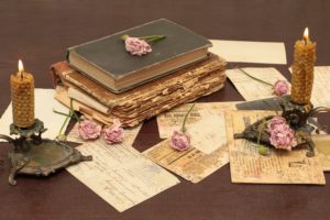 cards, Paper, Flowers, Vintage, Old, Books, Letters, Candles, Roses