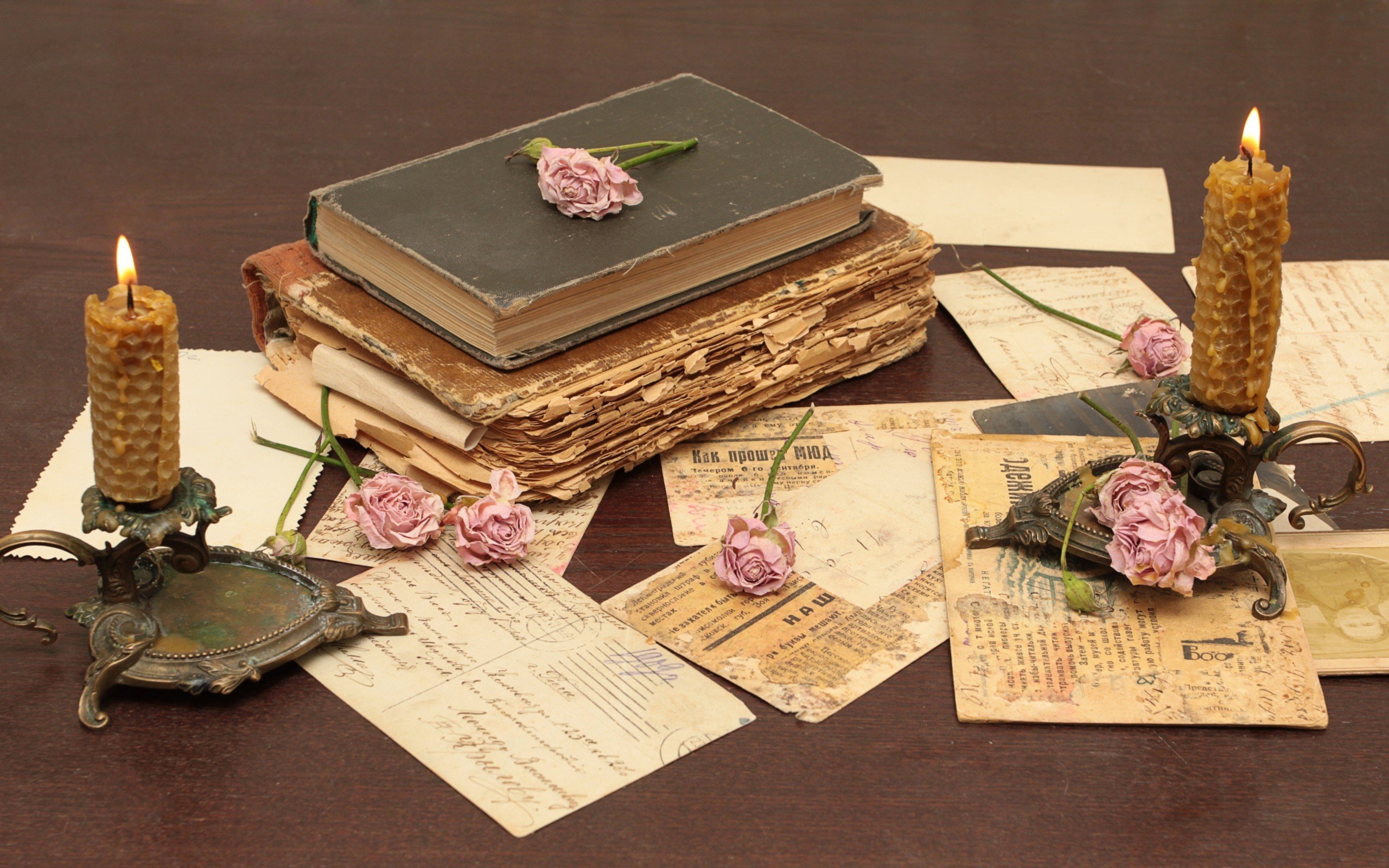 cards, Paper, Flowers, Vintage, Old, Books, Letters, Candles, Roses Wallpaper