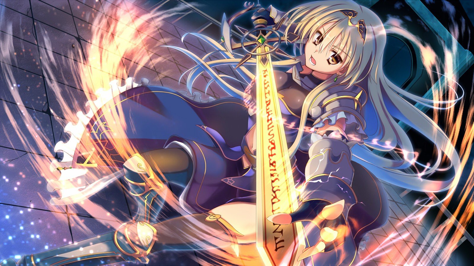 Blondes Dress Long Hair Weapons Brown Eyes Armor Open Mouth Anime Girls Gauntlets Swords Original Characters Wallpapers Hd Desktop And Mobile Backgrounds