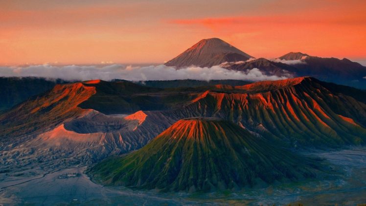 landscapes, Volcanos, Sunsets, Sunrises, Mountains, Scenic, Nature, Clouds, Fog, Mist, Skies HD Wallpaper Desktop Background