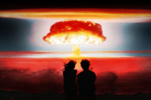nuclear blast, Bomb, Explosion, Anime, Drawing, Mushroom, Cloud, Nuclear