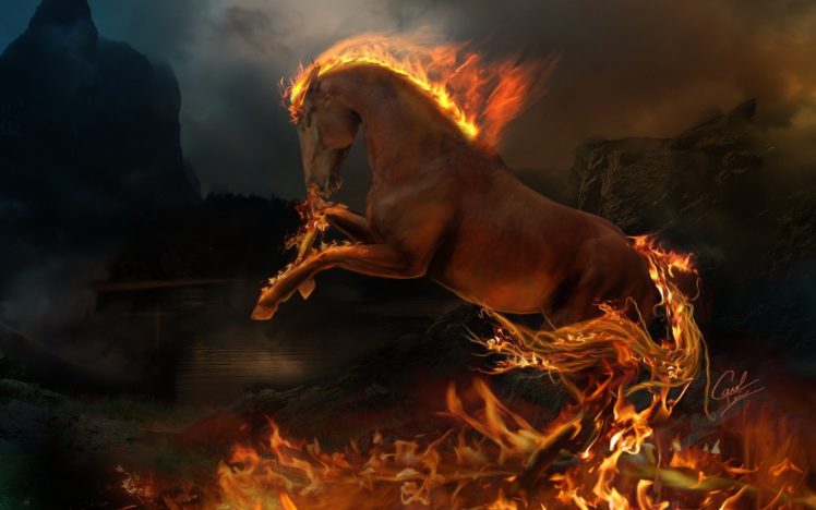 fire, Horses, Photo, Manipulation HD Wallpaper Desktop Background