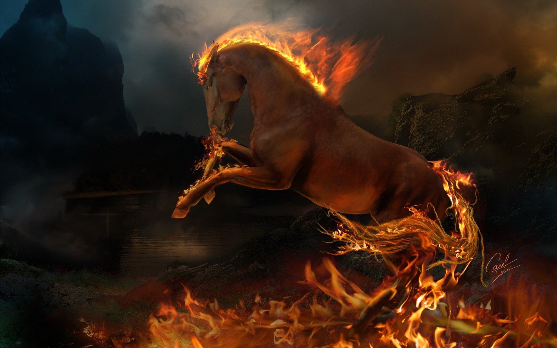 fire, Horses, Photo, Manipulation Wallpaper