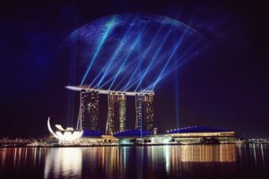 water, Clouds, Lights, Singapore, Digital, Art, Hotels, Reflections, Cities, Rays, Sea