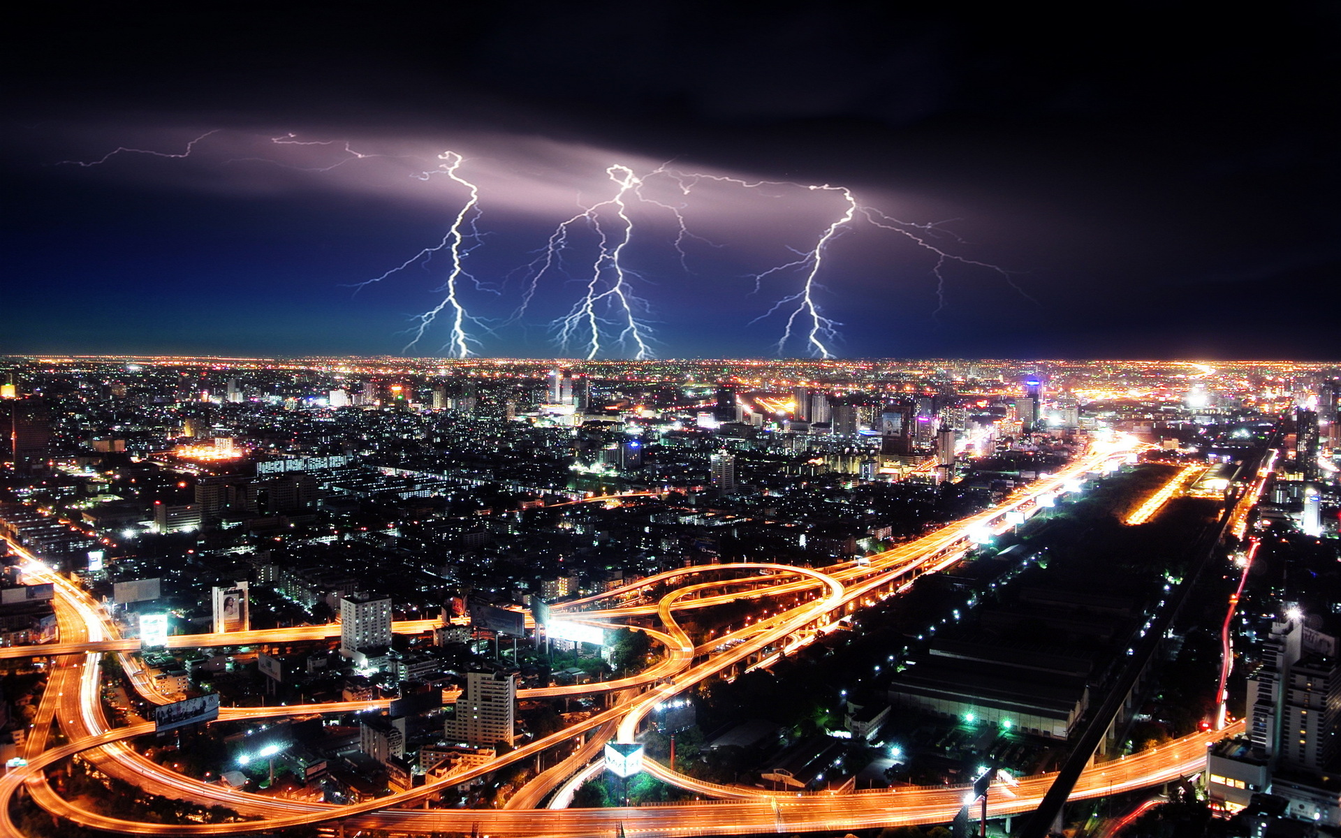 cityscapes, Cities, Architecture, Buildings, Hdr, Roads, Lights, Night, Lightning Wallpaper