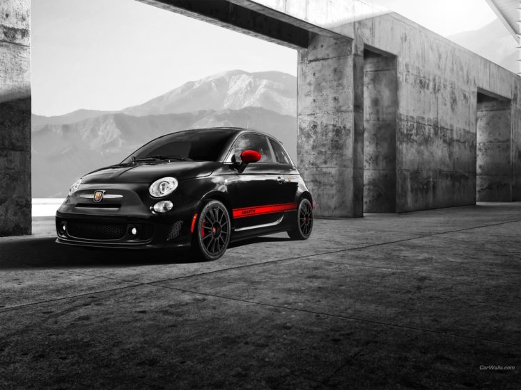 black, Cars, Fiat, 500, Abarth, Selective, Coloring HD Wallpaper Desktop Background