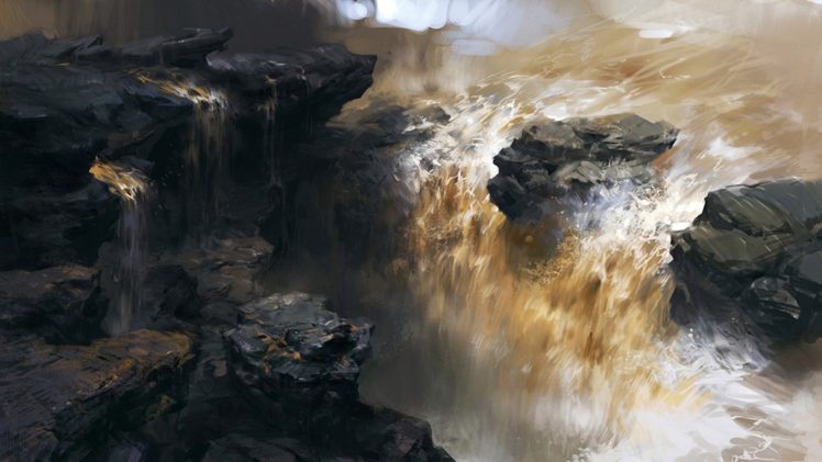 artwork, Waterfalls HD Wallpaper Desktop Background