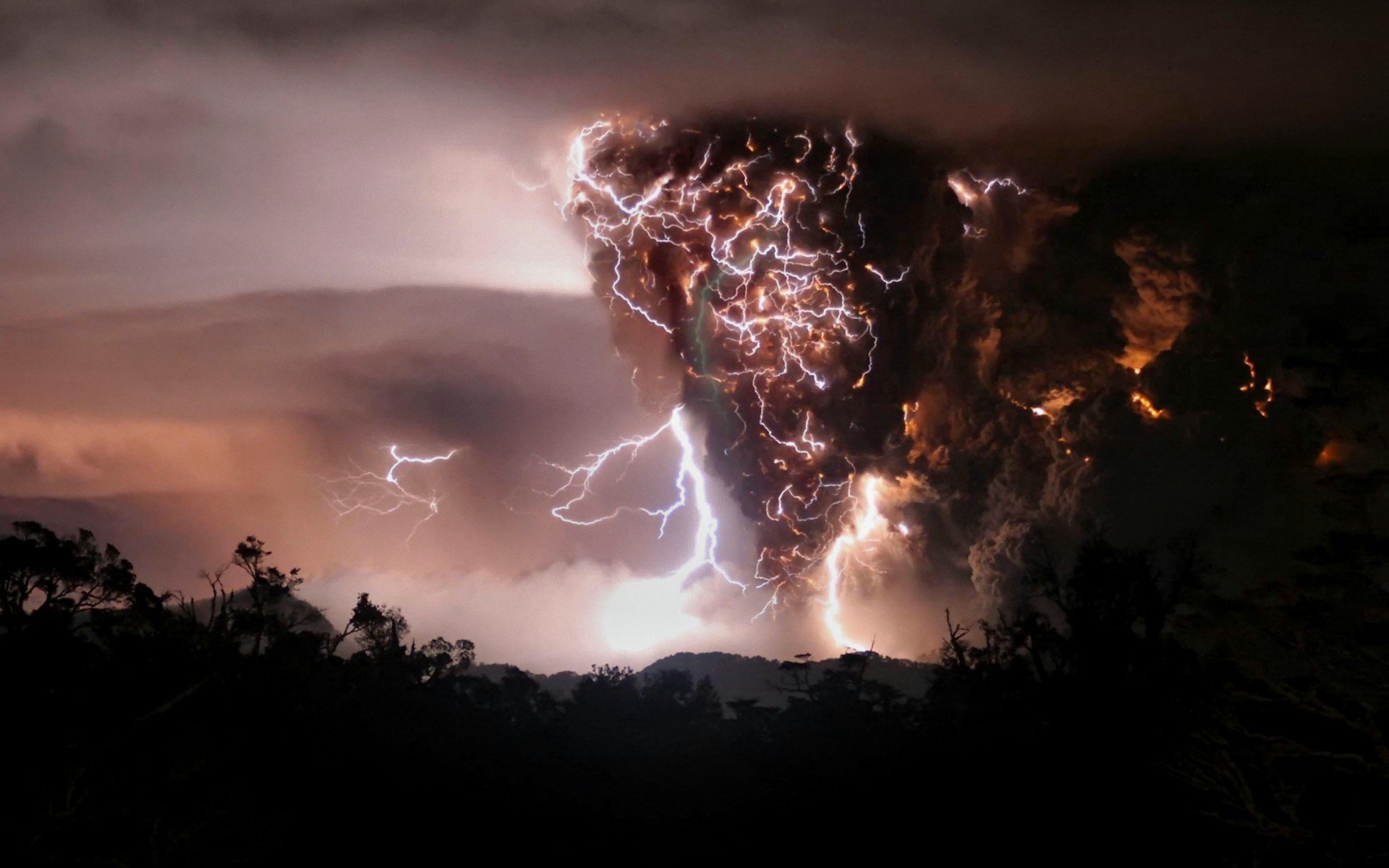 lightning, Thunder, Volcano Wallpaper