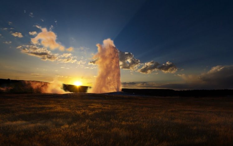 geyser, Sunset HD Wallpaper Desktop Background