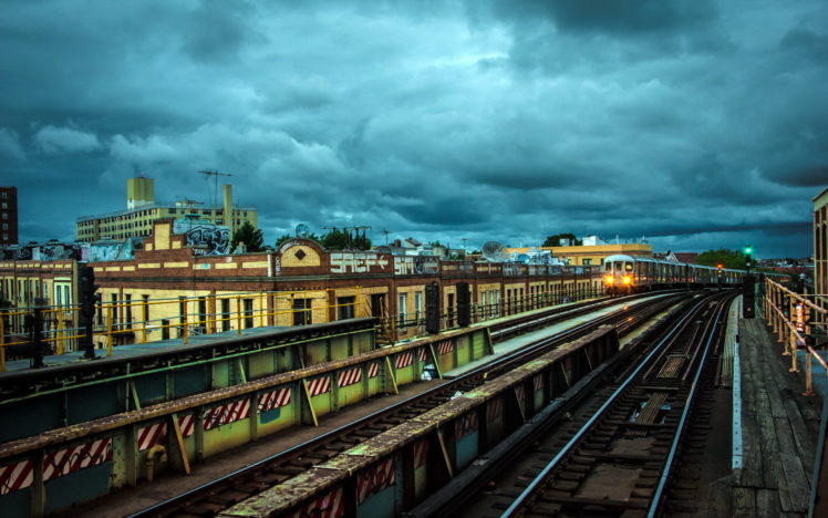 places, Trains, Subway, Tracks, Cities, Architecture, Buildings, Clouds HD Wallpaper Desktop Background