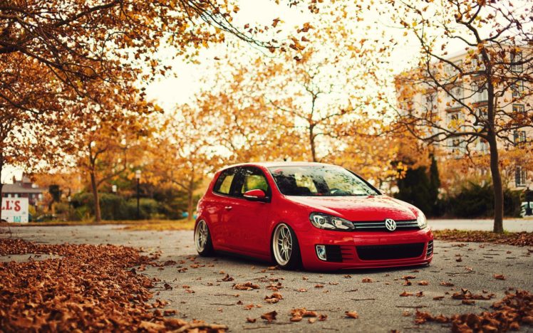 trees, Autumn, Cars, Roads, Volkswagen, Golf HD Wallpaper Desktop Background