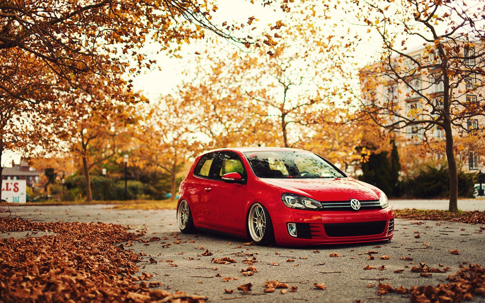 trees, Autumn, Cars, Roads, Volkswagen, Golf Wallpaper