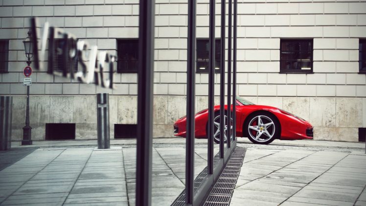 streets, Mirrors, Cars, Ferrari, Vehicles, Ferrari, 458, Italia, Reflections, Versace, Cities HD Wallpaper Desktop Background
