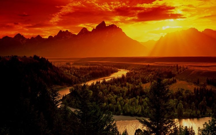 sunset, Mountains, Nature, Forests, Valleys, Rivers HD Wallpaper Desktop Background