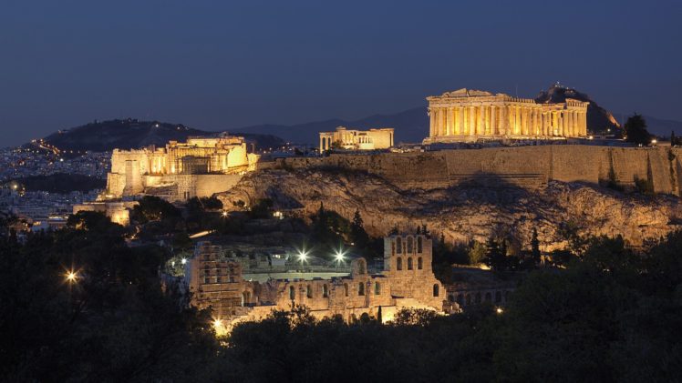 mountains, Cityscapes, Night, Greece, Historic, Athens, Acropolis, Parthenon, Cities HD Wallpaper Desktop Background