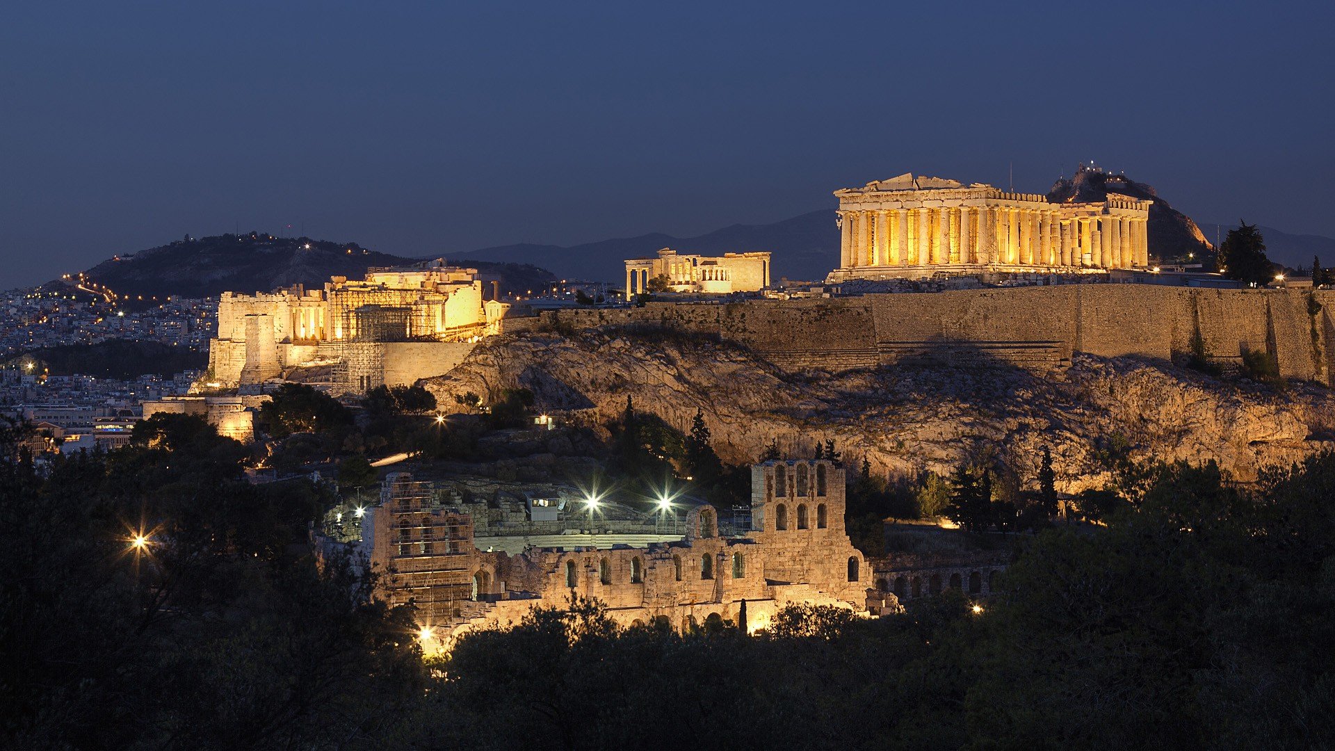 mountains, Cityscapes, Night, Greece, Historic, Athens, Acropolis, Parthenon, Cities Wallpaper