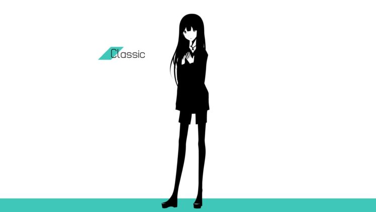 green, Text, Long, Hair, Shoes, Jackets, Pantyhose, Standing, Open, Mouth, Shorts, Simple, Background, Anime, Girls, White, Background, Original, Characters, Haru HD Wallpaper Desktop Background