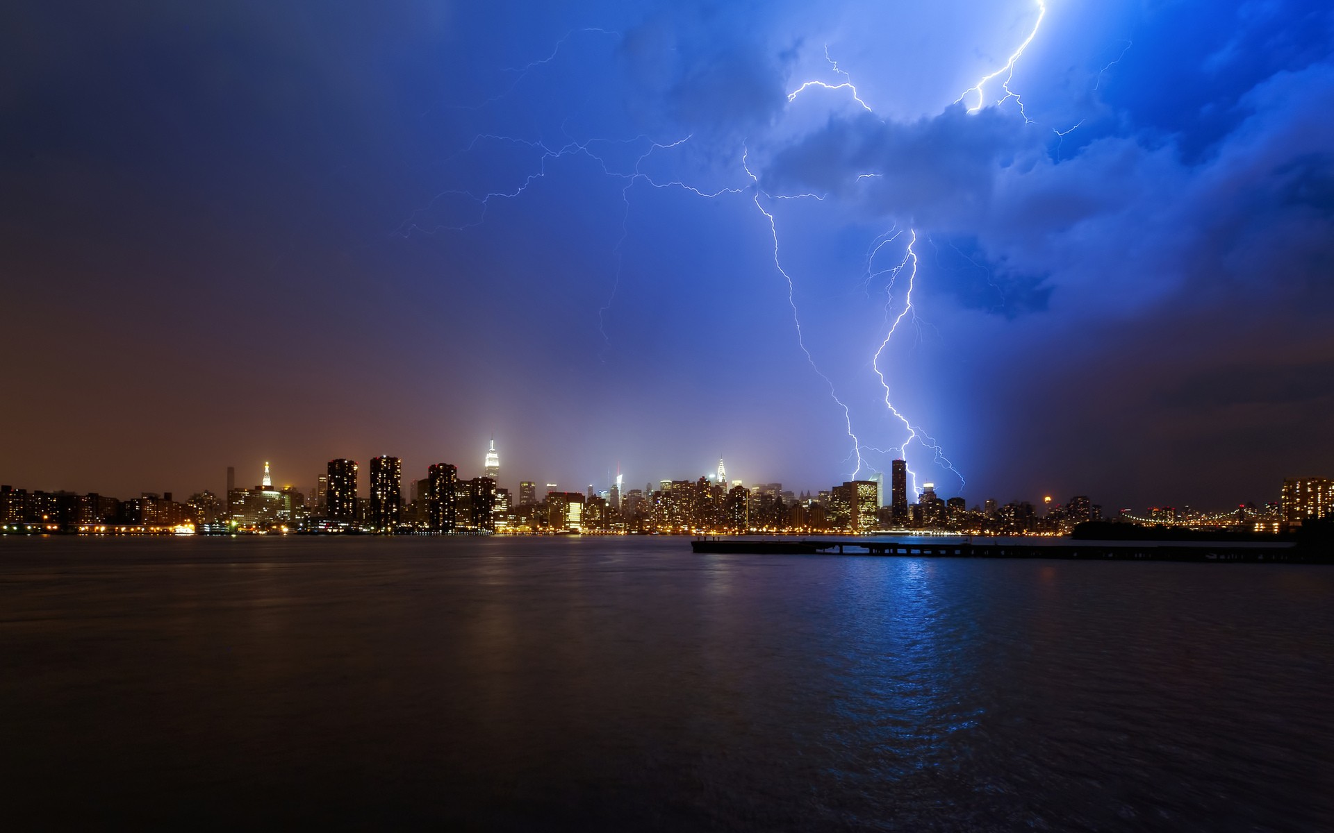photograqphy, Nature, Cityscapes, Cities, Night, Lights, Hdr, Architecture, Buildings, Skyscrapers, Storm, Lightning, Clouds, Sky, Scenic Wallpaper