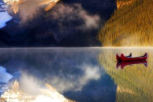 mountains, Landscapes, Nature, Canada, Alberta, Boats, Lakes, Banff, National, Park, Reflections