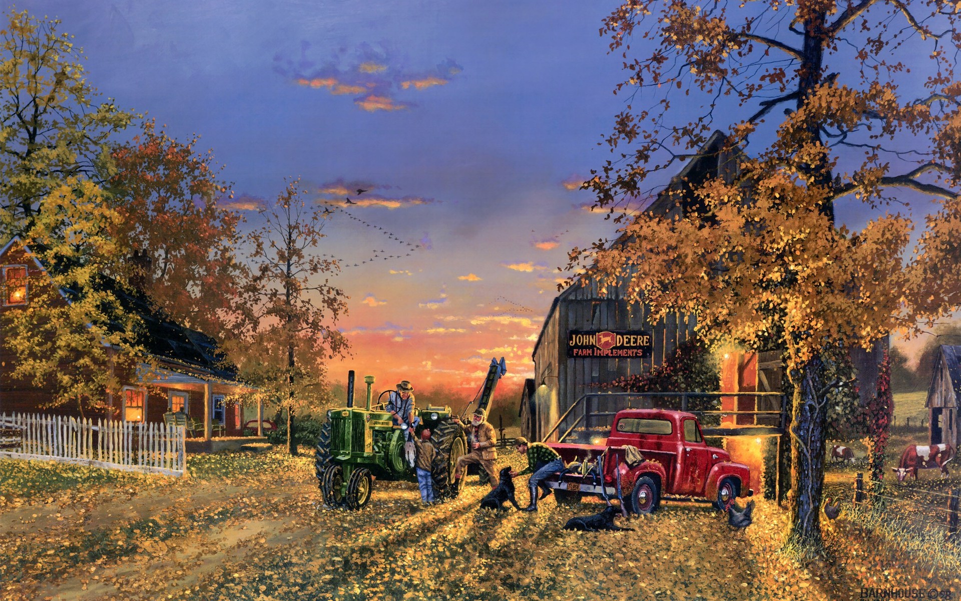 dave barnhouse, Barnhouse, Paintings, Country, Artistic, Farm, Vehicles, Tractor, People, Landscapes, Autumn, Fall, Seasons, Holidays, Thanksgiving Wallpaper