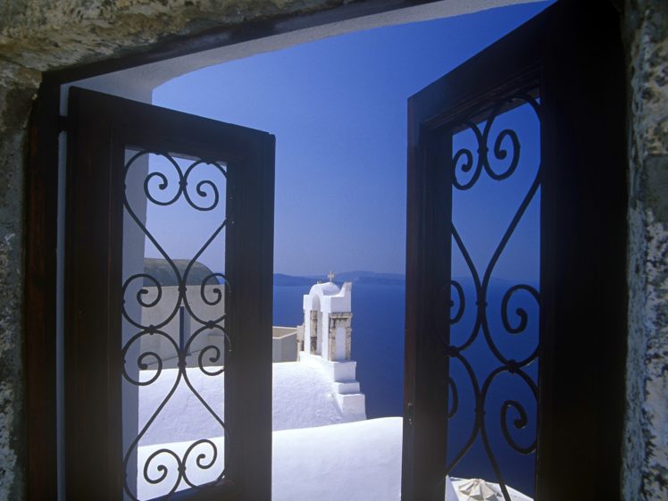 window, Santorini, Greece HD Wallpaper Desktop Background