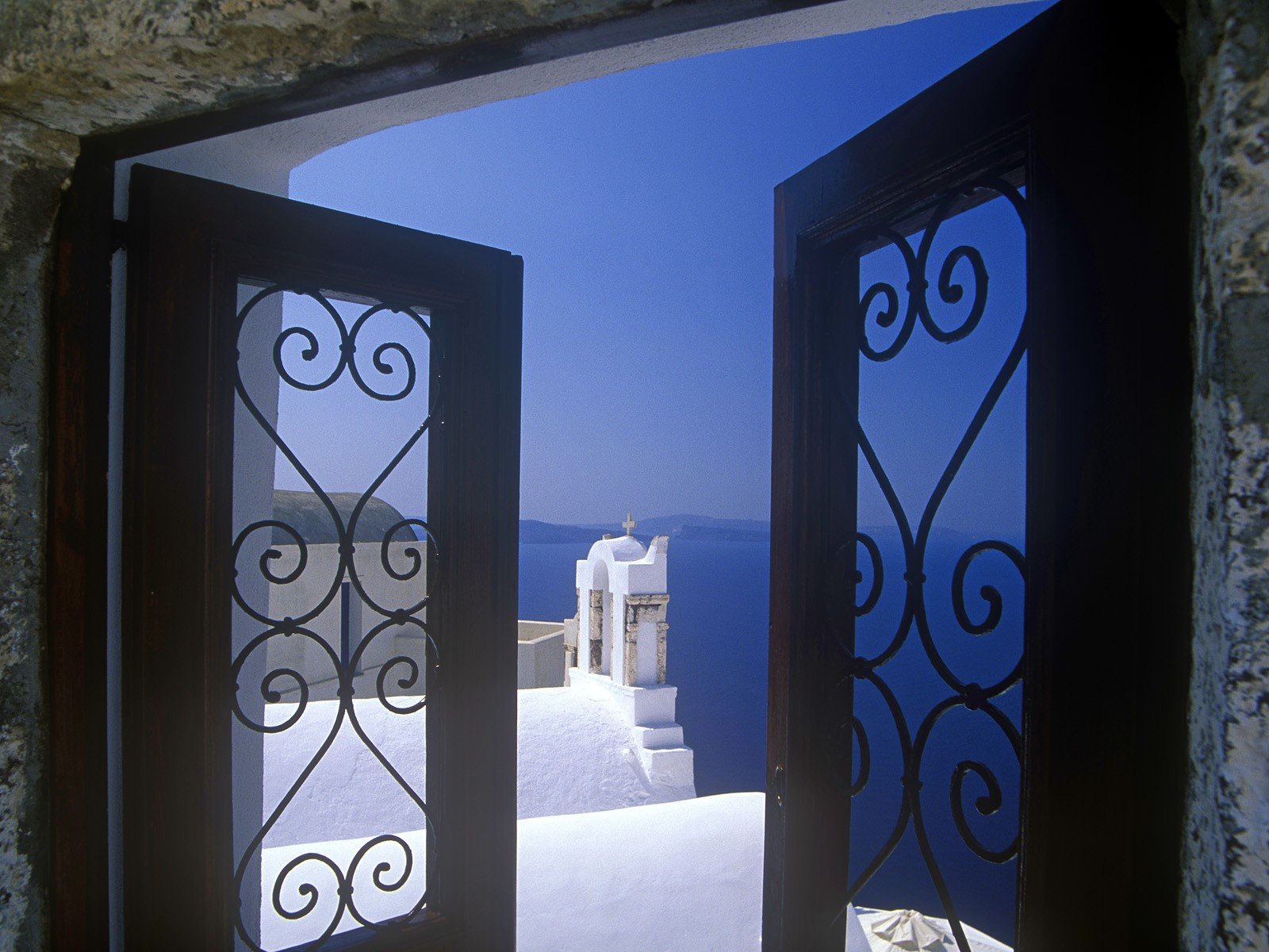 window, Santorini, Greece Wallpaper
