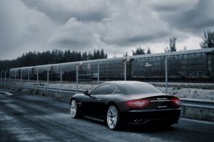 black, Maserati, Gran, Turismo, Tuning, Wheels, Rear, View, Cars