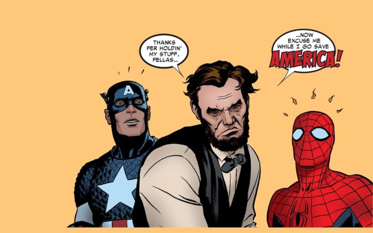 comics, Spider man, Captain, America, Abraham, Lincoln HD Wallpaper Desktop Background