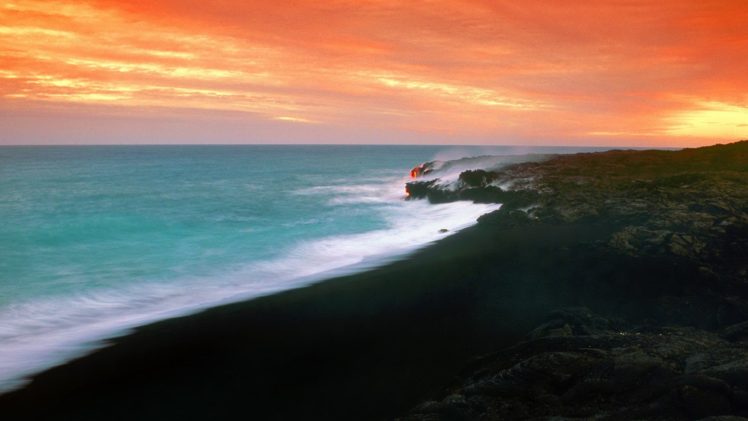sunset, Lava, Fields, Hawaii HD Wallpaper Desktop Background