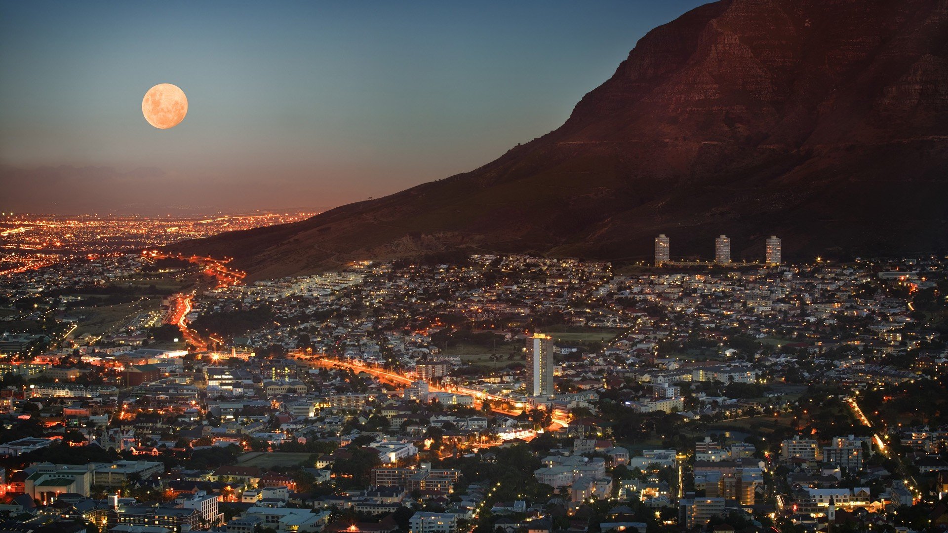south, Africa, Cape, Town, Full, Moon Wallpaper