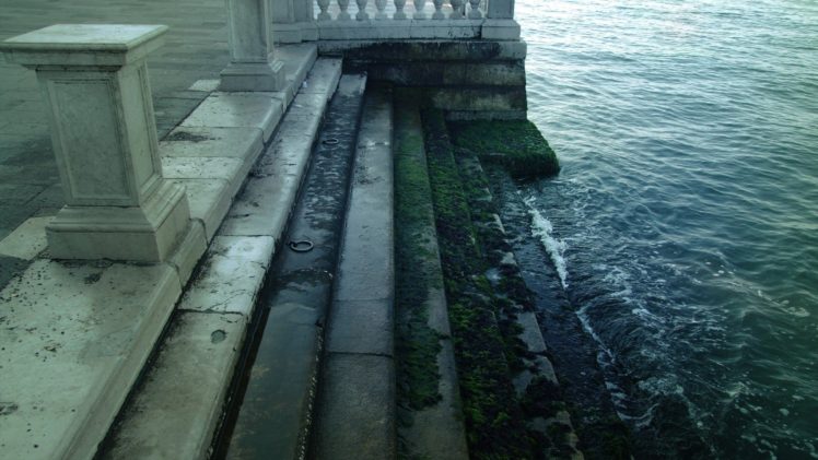 green, Water, Blue, Architecture, Atlantis, Stairways, Venice, Italy, Algae, Aqua, Sea HD Wallpaper Desktop Background
