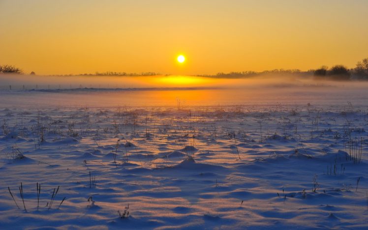sunset, Landscapes, Winter, Snow HD Wallpaper Desktop Background