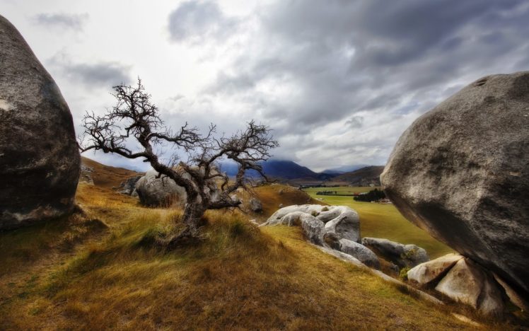 nature, Landscapes, Fields, Skies, Clouds, Grass, Scenic, Rocks, Cloudy HD Wallpaper Desktop Background