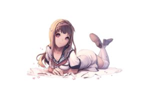 brunettes, School, Uniforms, Skirts, Long, Hair, Thigh, Highs, Anime, Simple, Background, Anime, Girls, White, Background, Original, Characters