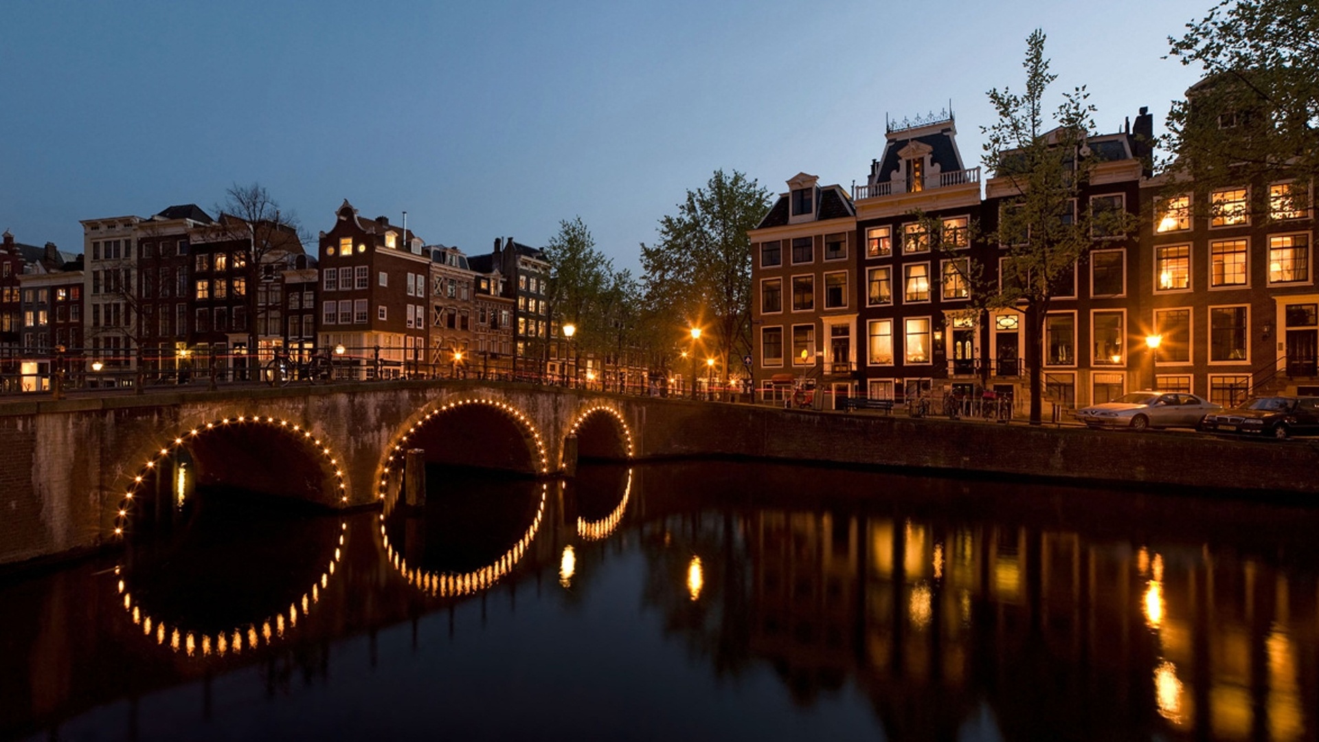 cities, Architecture, Buildings, Bridges, Reflection, Night, Lights Wallpaper