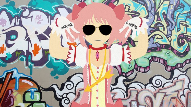 graffiti, Sunglasses, Pink, Hair, Alternative, Art, Mahou, Shoujo, Madoka, Magica, Kaname, Madoka, Anime, Gangster, Anime, Girls HD Wallpaper Desktop Background